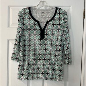Talbots Black and Green Patterned Tunic